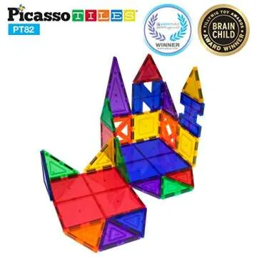 PicassoTiles® PT82 Creativity Set Magnet Building Tiles Clear Color Magnetic 3D Building Block - Creativity Beyond Imagination! Educational, Inspirational, Conventional, Recreational