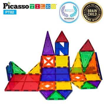 PicassoTiles® PT82 Creativity Set Magnet Building Tiles Clear Color Magnetic 3D Building Block - Creativity Beyond Imagination! Educational, Inspirational, Conventional, Recreational