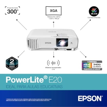 Epson PowerLite E20 3LCD Projector for Classrooms