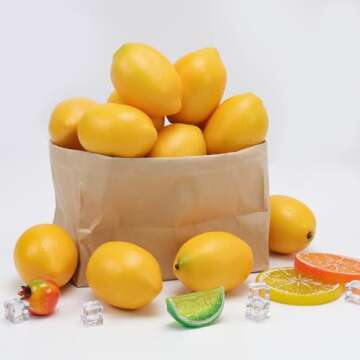 Gresorth 8pcs Artificial Lifelike Simulation Yellow Lemon Fake Fruit Home Kitchen Cabinet Decoration Food Model
