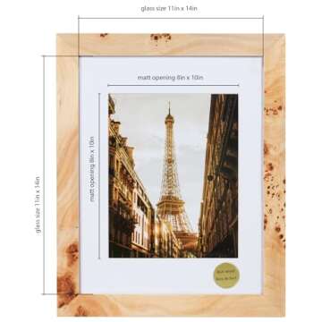 Concepts - 11X14 Burl Wood Picture Frames Matted To 8x10 -Natural Wood Finish Picture Frames for Fam...