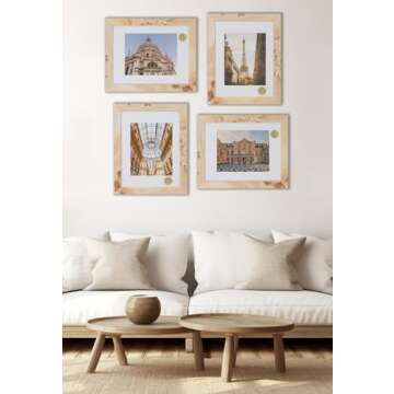 Concepts - 11X14 Burl Wood Picture Frames Matted To 8x10 -Natural Wood Finish Picture Frames for Family Photos - Elegant Wallhung Decor in Bulk