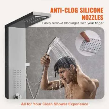 VEVOR Shower Panel System, 5 Shower Modes, LED Shower Panel Tower, Rainfall, Waterfall, 2 Body Massage Jets, Tub Spout, Handheld Shower Head with 59" Hose, Stainless Steel Wall-Mounted Shower Set