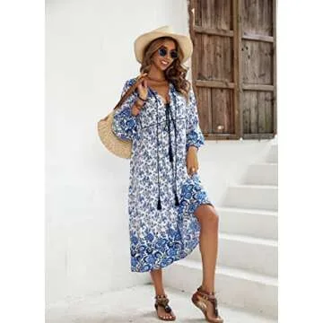 Stylish R.Vivimos Floral Bohemian Midi Dress for Women