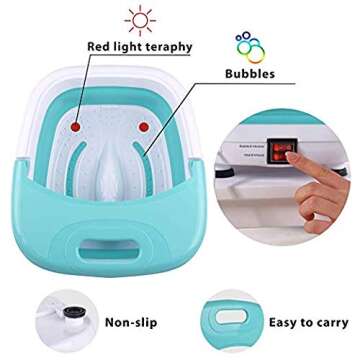 Heated Foot Spa Bath Tub - Collapsible Pedicure Massager with Electric Heating | Bubble Wave | Red L...