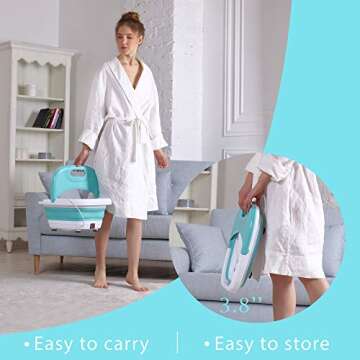 Heated Foot Spa Bath Tub - Collapsible Pedicure Massager with Electric Heating | Bubble Wave | Red Light - 3 in 1 Soak Footbath Set for Feet Relaxation and Stress Relief