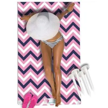 Lay N Stay Beach Blanket Towel Sand Free Absorbent, Quick-Dry, Extra Large for Adults & Kids, Ideal for Beach, Pool, Camping & Travel, with Securing Sand Shell Stakes (Marina)