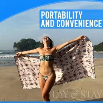 Lay N Stay Beach Blanket Towel Sand Free Absorbent, Quick-Dry, Extra Large for Adults & Kids, Ideal for Beach, Pool, Camping & Travel, with Securing Sand Shell Stakes (Marina)