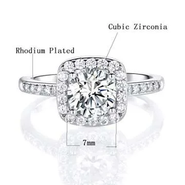 MDFUN 18K White Gold Plated Cubic Zirconia Promise Halo Engagement Eternity Rings for Women (rhodium-plated-brass, 8)