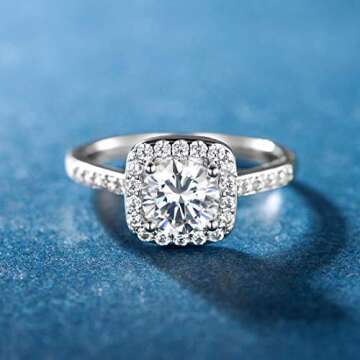 MDFUN 18K White Gold Plated Cubic Zirconia Promise Halo Engagement Eternity Rings for Women (rhodium-plated-brass, 8)