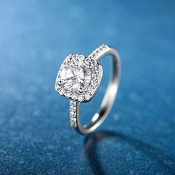 MDFUN 18K White Gold Plated Cubic Zirconia Promise Halo Engagement Eternity Rings for Women (rhodium-plated-brass, 8)