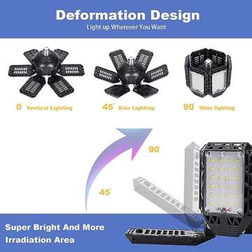 2-Pack 160W LED Garage Light with 6+1 Multi-Position Panels - 16000LM 6500K E26/E27 Deformable LED C...