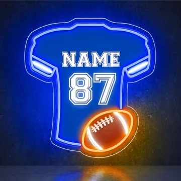 Personalized ZLOOREE Custom Football Jersey Neon Sign, LED Sports Light Up Decor, Ideal Birthday Chr...