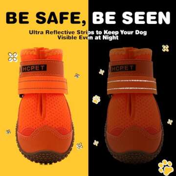 Hcpet Dog Shoes for Large Dogs, Breathable Dog Booties for Small Medium Dogs, Anti-Slip Dog Boots & Paw Protectors for Hot Pavement Winter Snow Hiking with Reflective Straps Orange Size 7
