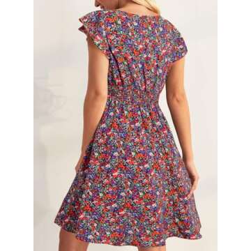 Dokotoo Women's Casual Ruffle Sleeve Smocked Boho Floral Sundress for Summer 2025