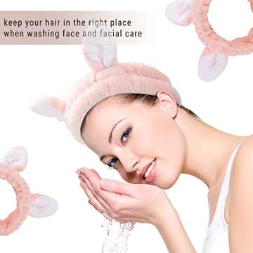 AHONEY Bunny Ears Headband - Cute 4Pack for Skincare & Makeup