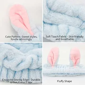 AHONEY Bunny Ears Headband Set for Skincare & Makeup