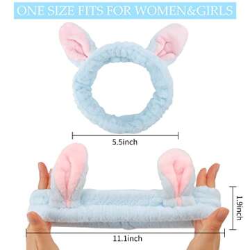 AHONEY Bunny Ears Headband Set for Skincare & Makeup