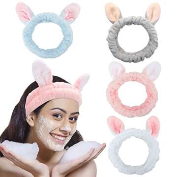 AHONEY Bunny Ears Headband Set for Skincare & Makeup