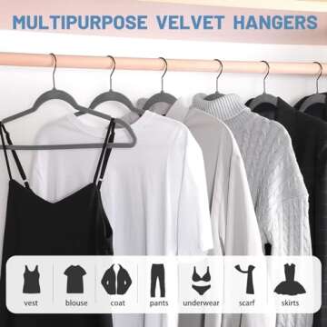 HOUSE DAY Grey Velvet Hangers 60 Pack, Velvet Clothes Hangers Non Slip Felt Hangers, Heavy Duty Coat...