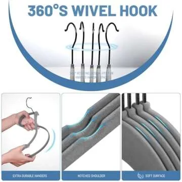 HOUSE DAY Grey Velvet Hangers 60 Pack, Velvet Clothes Hangers Non Slip Felt Hangers, Heavy Duty Coat Hangers for Closet, Ultra Slim Hangers Grey Hangers Space Saving Hangers for Suits, Shirt