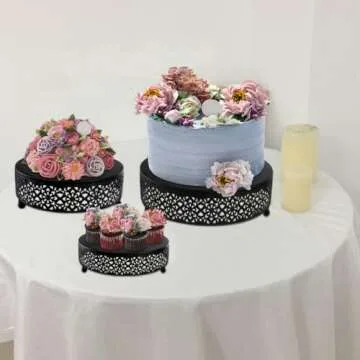 Hedume Set of 3 Black Cake Stand, Round Metal Cake Stands, Dessert Display Cupcake Stands, Wedding Brithday Party Celebration Dessert Display Plates-Black
