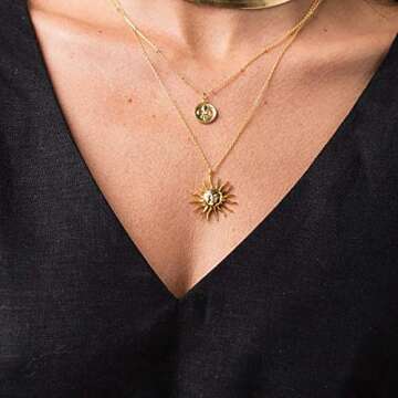 MEVECCO Sun Necklace 18K Gold Plated Dainty Gold Necklace Women Sunshine Pendant Choker Delicate Gol...