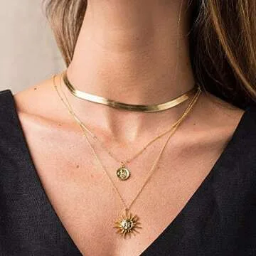 MEVECCO Sun Necklace 18K Gold Plated Dainty Gold Necklace Women Sunshine Pendant Choker Delicate Gold Sunburst Layering Necklace Christmas Gift for her