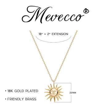 MEVECCO Sun Necklace 18K Gold Plated Dainty Gold Necklace Women Sunshine Pendant Choker Delicate Gold Sunburst Layering Necklace Christmas Gift for her