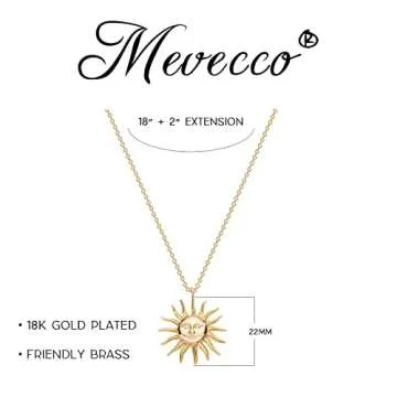 MEVECCO Sun Necklace 18K Gold Plated Dainty Gold Necklace Women Sunshine Pendant Choker Delicate Gold Sunburst Layering Necklace Christmas Gift for her