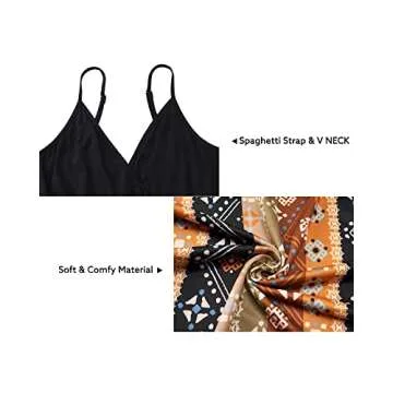 Newshows Womens' Boho Summer 2025 V Neck Spaghetti Strap Western Casual Mexican Vestidos Beachy Bohemian Long Flowy Maxi Dress Trendy (Black Floral Brown, XL)