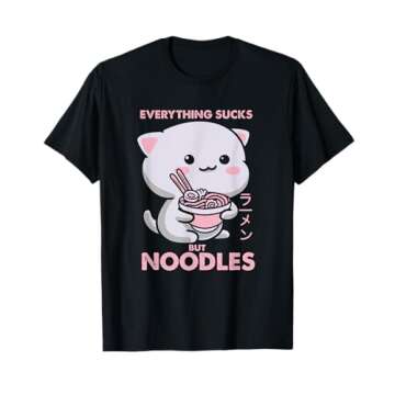 Ramen Shirt Pastel Goth Kawaii Cat Eating Ramen Noodle Otaku T-Shirt