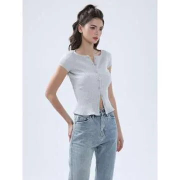 Stylish Abonlen Ribbed Button Down T Shirt for Women