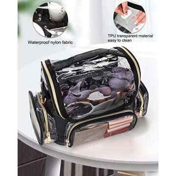 NAONAYA Large Makeup Brush Bag Makeup Brush Case Dust Free Make Up Brush Holder Organizer, Professional Traveling Makeup Artist Must Haves Travel Makeup Bag for Brushes with Brush Compartment, Strap