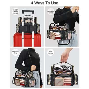 NAONAYA Large Makeup Brush Bag Makeup Brush Case Dust Free Make Up Brush Holder Organizer, Professional Traveling Makeup Artist Must Haves Travel Makeup Bag for Brushes with Brush Compartment, Strap