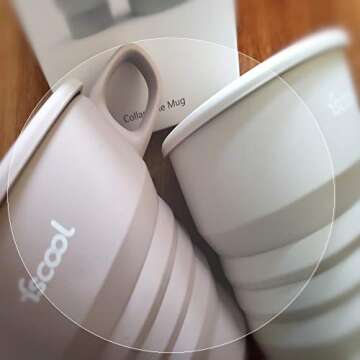 Biosys Laboratories Silicone Collapsible Cup/Mug 10oz. Unbreakable Silicone Cup Drinkware, Silicone Folding Coffee Cup with Lid & Coaster Foldable & Portable & Lightweight(Cream)