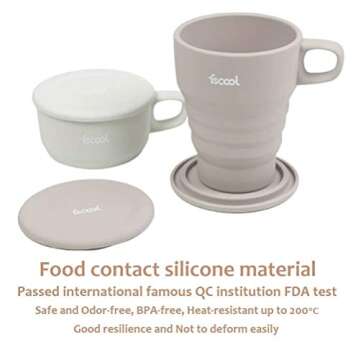 Biosys Laboratories Silicone Collapsible Cup/Mug 10oz. Unbreakable Silicone Cup Drinkware, Silicone Folding Coffee Cup with Lid & Coaster Foldable & Portable & Lightweight(Cream)