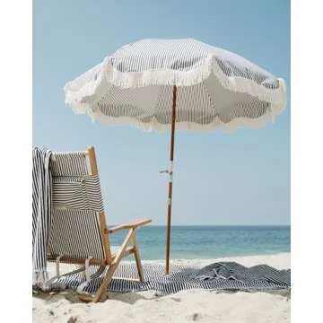 Luxury Beach Umbrella with Stylish White Fringe