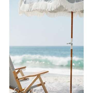 Luxury Beach Umbrella with Stylish White Fringe