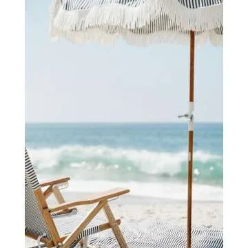 Luxury Beach Umbrella with Stylish White Fringe