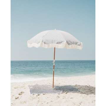 Luxury Beach Umbrella with Stylish White Fringe