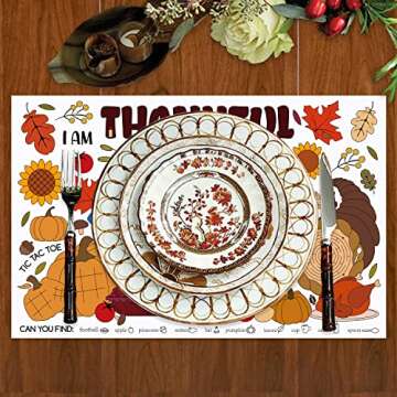 R HORSE 16Pcs Thanksgiving Coloring Placemats with Turkey Sticker Coloring Paper Table Mats Fall Thanksgiving Turkey Dinner Placemats for Thanksgiving Children’s School Party