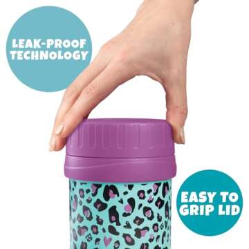 Bentology Stainless Steel Insulated 13oz Lunch Jar Thermos for Kids-Cheetah-Large Leak-Proof Storage...