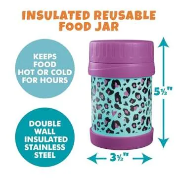 Bentology Cheetah Lunch Jar - Insulated 13oz for Kids