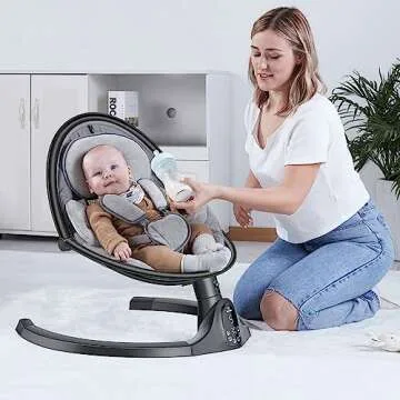 BabyBond Baby Swings for Infants to Toddler | Bluetooth Baby Swing with 3 Seat Positions | 5 Natural Sway Motion | Bluetooth Music | 5-Point Harness | Includes Remote Control