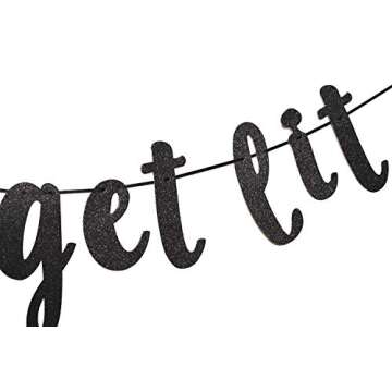 Let's Get Lit Glitter Black Banner Garland Sign, Bachelorette Party, Bridal Shower, Christmas, New Years Eve, Birthday, Wedding Decorations (Black)