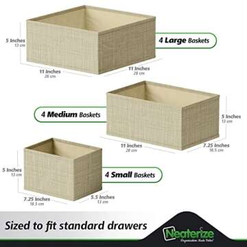 Drawer Organizer Clothes Set of 12 Beige - Dresser Organizer For Nursery, Bedroom, Closet - The Perf...