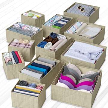 Drawer Organizer Clothes Set of 12 Beige - Dresser Organizer For Nursery, Bedroom, Closet - The Perfect Baby Clothes Organizer and Storage & General Nursery Organization or Dresser Drawer Organizers