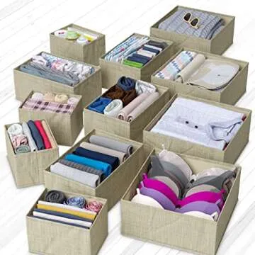 Drawer Organizer Clothes Set of 12 Beige - Dresser Organizer For Nursery, Bedroom, Closet - The Perfect Baby Clothes Organizer and Storage & General Nursery Organization or Dresser Drawer Organizers