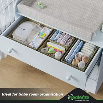 Drawer Organizer Clothes Set of 12 Beige - Dresser Organizer For Nursery, Bedroom, Closet - The Perfect Baby Clothes Organizer and Storage & General Nursery Organization or Dresser Drawer Organizers